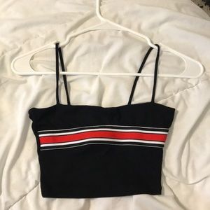 Red, white, & black crop tank top